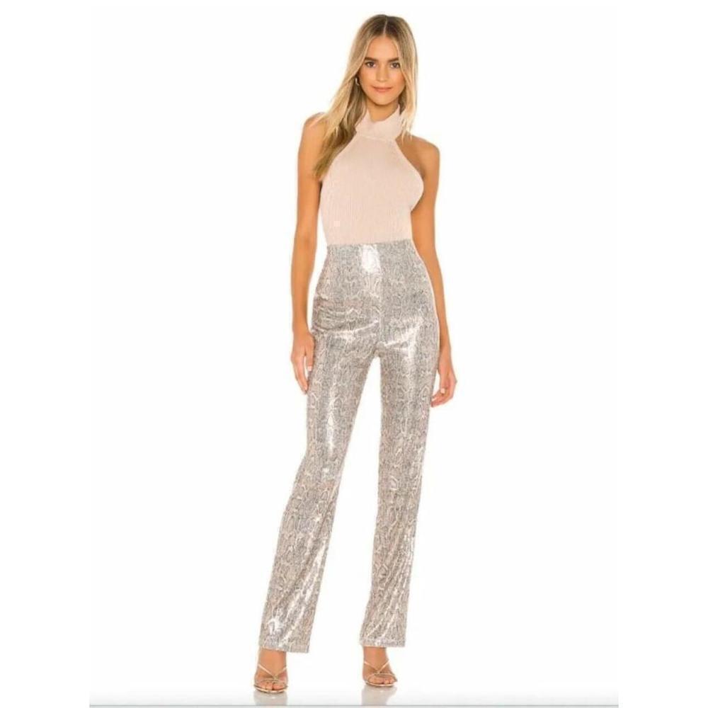 Michael Costello x REVOLVE Henri Pant in Metallic Snakeskin Sequins Sz Small